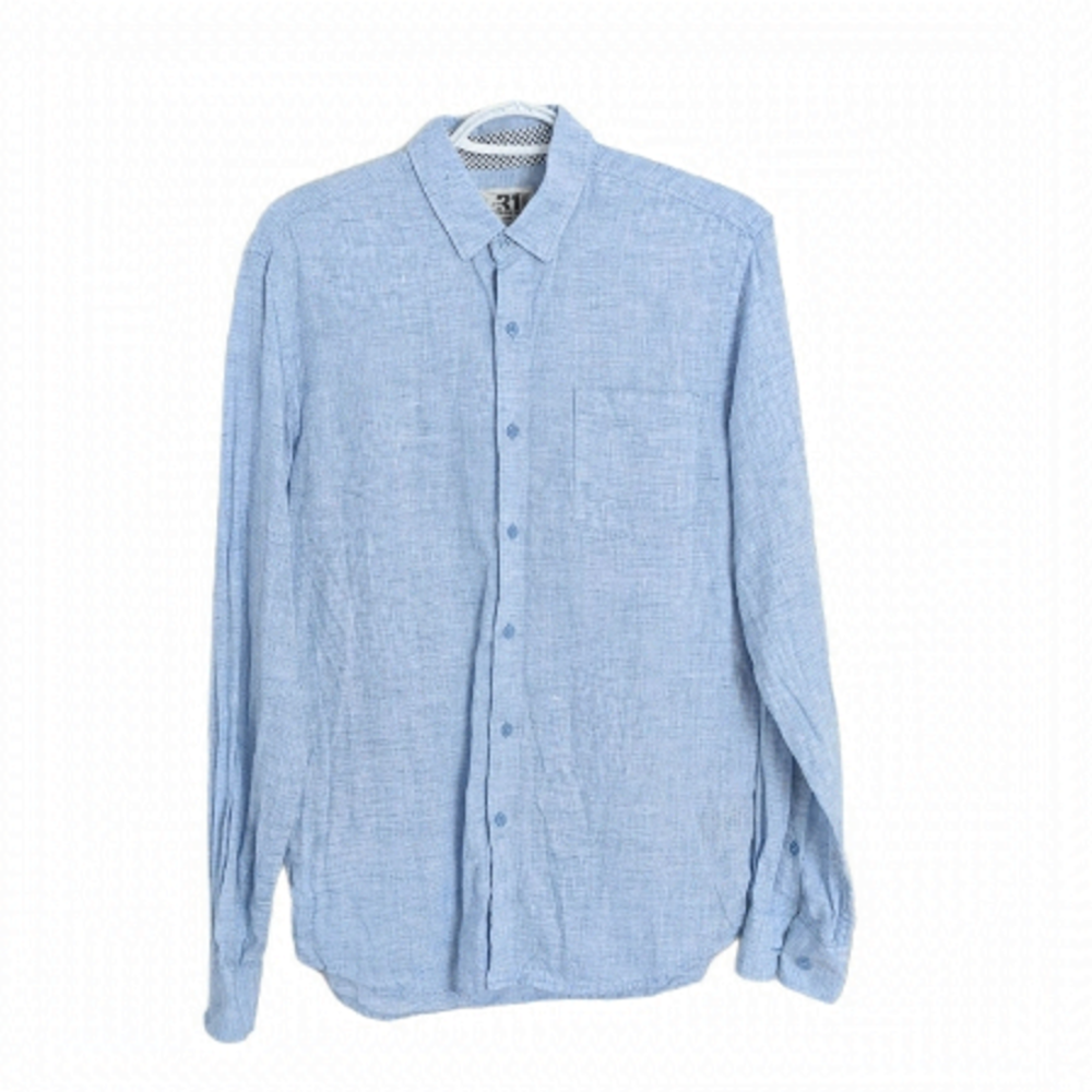 SIMONS light blue linen button down shirt Small @V